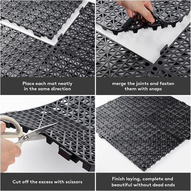 WENQUIT 8PCS Interlocking Drainage Mat, 12" x 12" Non-Slip Splicing Rubber Drainage Floor Mats with Holes, Cushioning Floor Tiles Mats for Deck, Pool, Indoor Bathroom & Outdoor Balcony-Black - Image 4